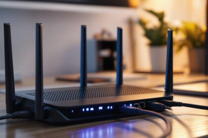 Router mit leuchtenden LED-Anzeigen – Zugang über 192.168.178.1