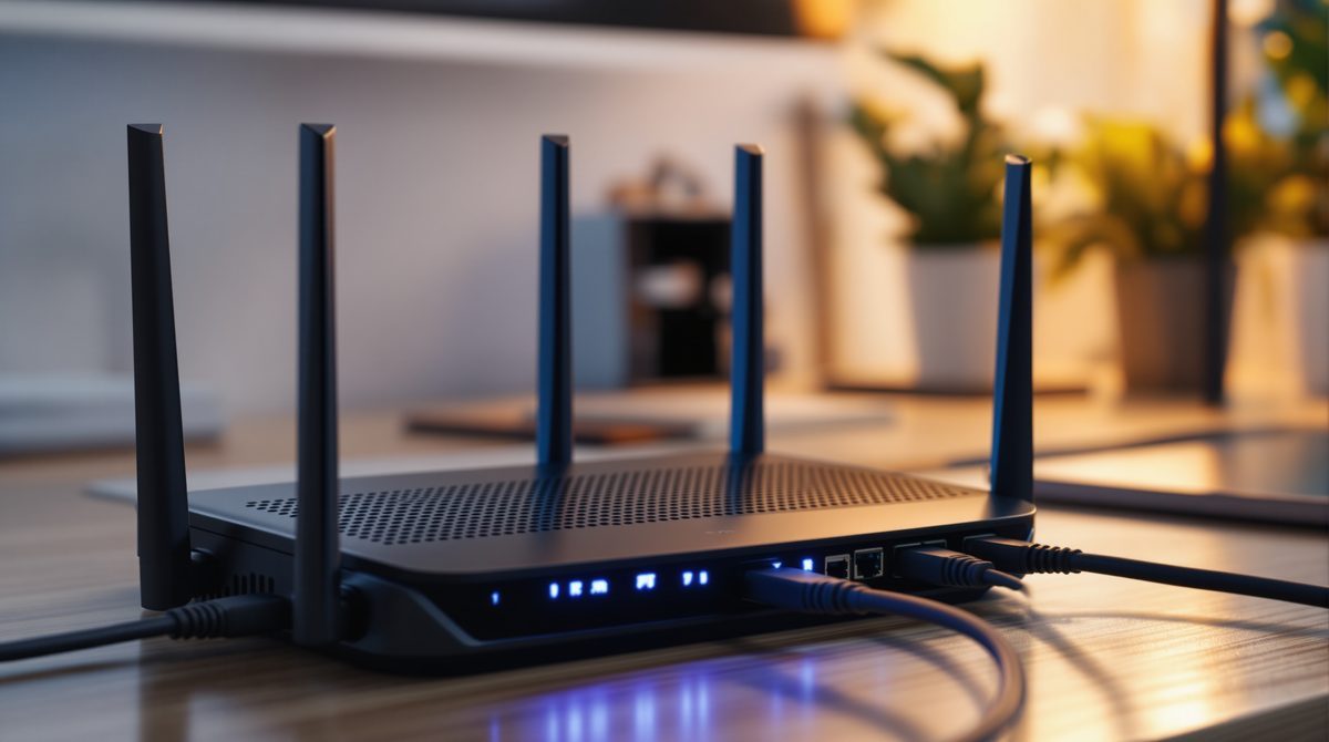 Router mit leuchtenden LED-Anzeigen – Zugang über 192.168.178.1
