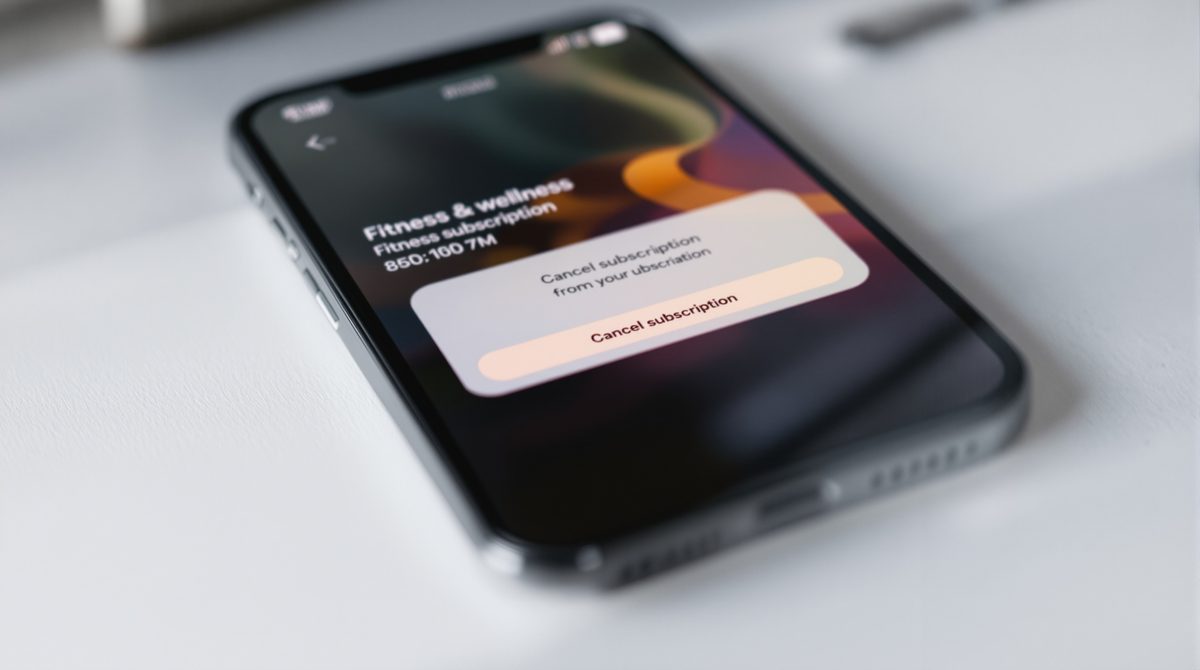 Smartphone zeigt Fitness-App-Abonnement mit Kündigung-Button von Actitech Limited