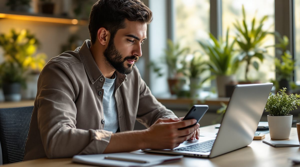 Person kündigt Online-Abonnement über Laptop und Smartphone – Actitech Limited Abbuchung stoppen