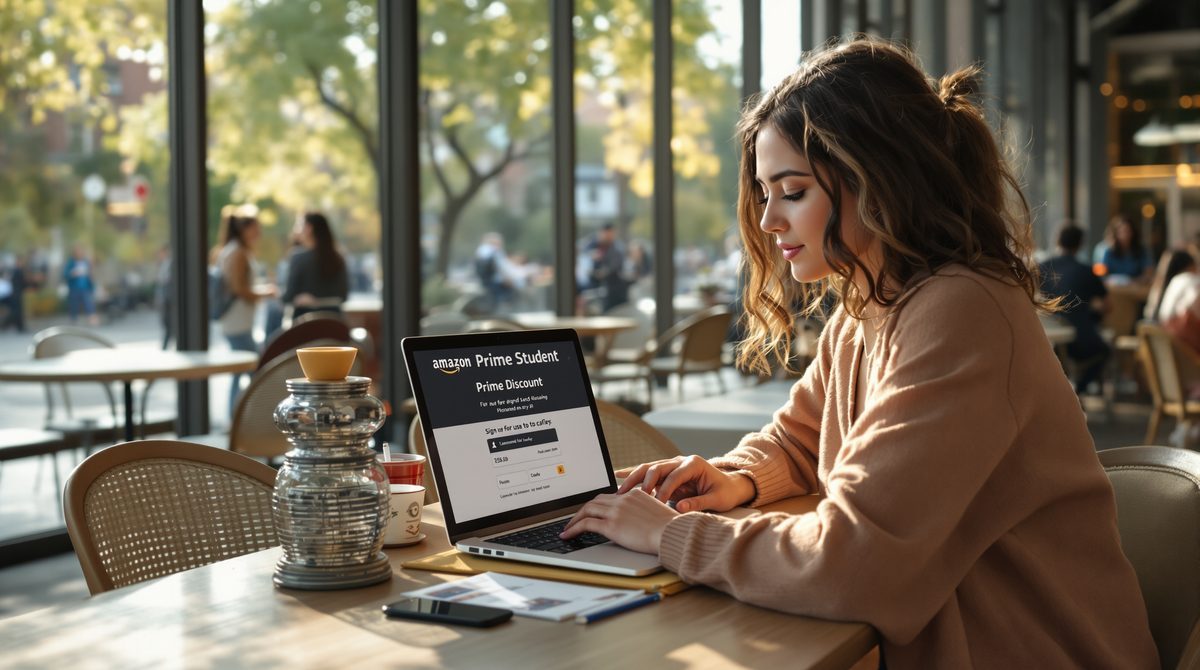 Studentin nutzt Amazon Prime Student Rabatt am Laptop