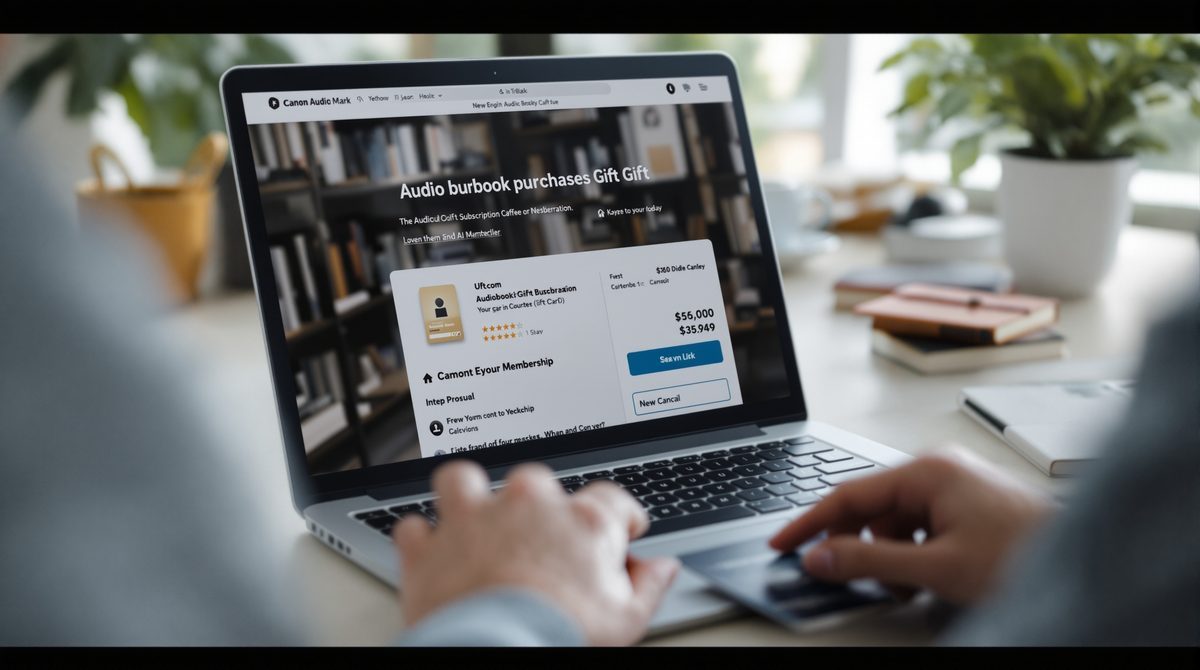 Laptop mit Audible Geschenk-Kaufprozess – Mitgliedschaft online verschenken