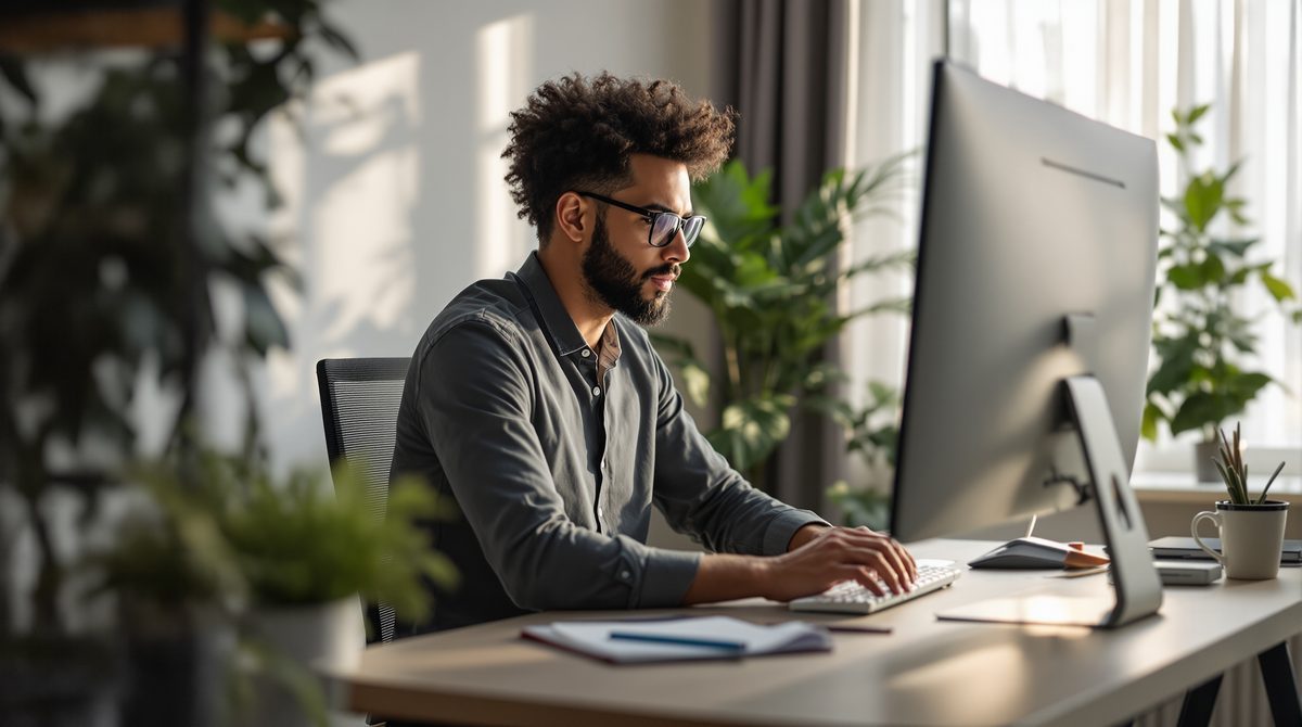 Gig Economy Homeoffice – Freelancer arbeitet remote vom heimischen Schreibtisch