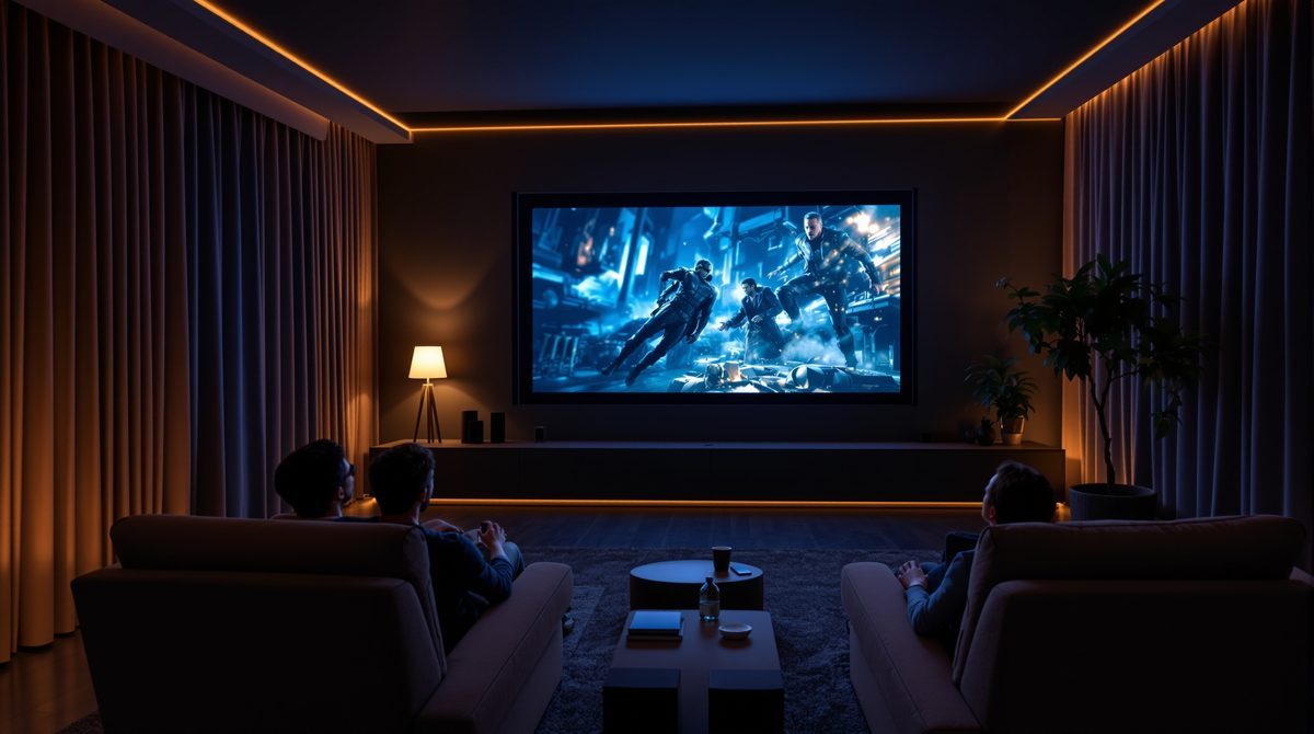 Heimkino-Setup mit Filmabend-Atmosphäre – Streaming zuhause genießen