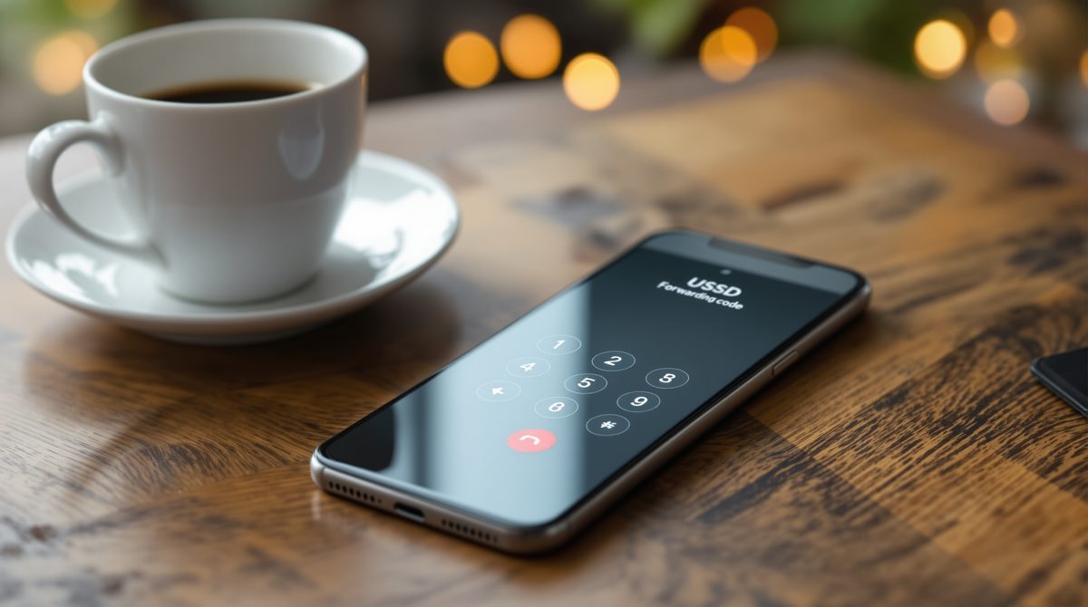 iPhone auf Tisch mit USSD-Code für Rufweiterleitung