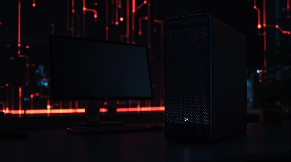 Ausgeschalteter Desktop-Computer in dunklem Büro – kann dieser gehackt werden?