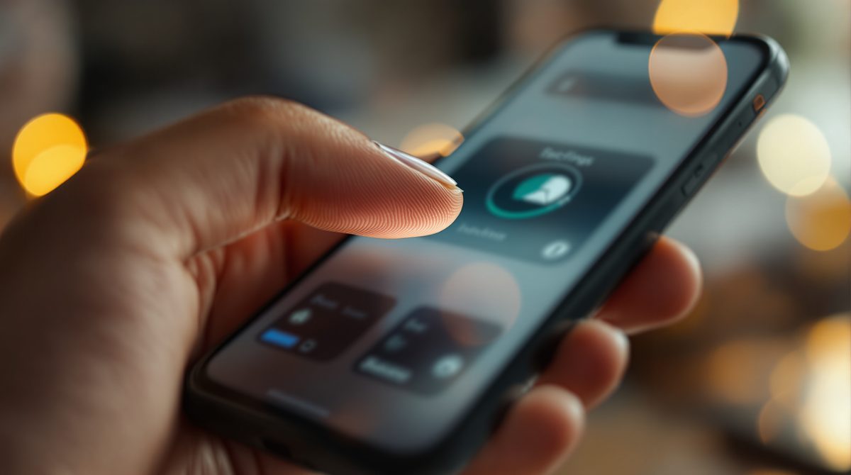 Hand tippt auf Smartphone-Bildschirm in den Kontoeinstellungen