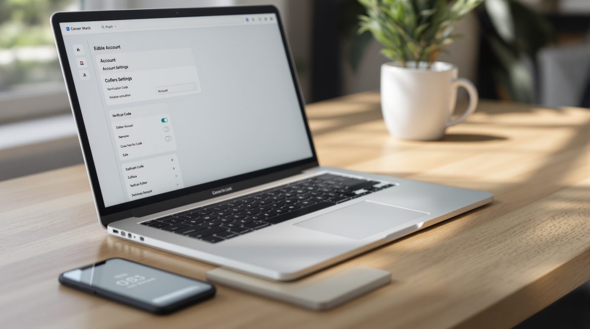 Laptop und Smartphone auf einem modernen Schreibtisch zur Kontoverwaltung