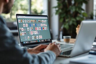 Person spielt das Gedächtnisspiel von Google am Laptop im Homeoffice