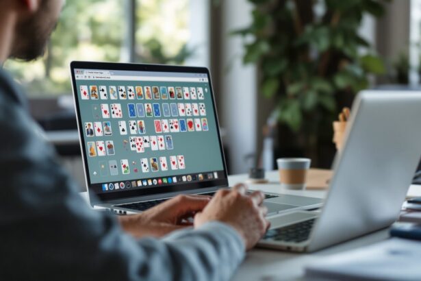Person spielt das Gedächtnisspiel von Google am Laptop im Homeoffice
